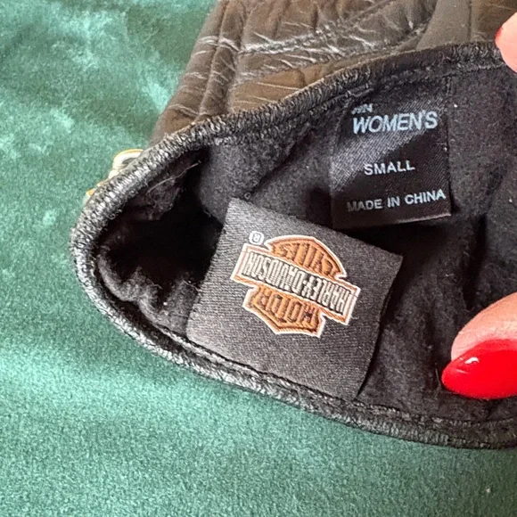 Harley-Davidson Brown Leather Gloves with silver chain - Picture 2 of 5